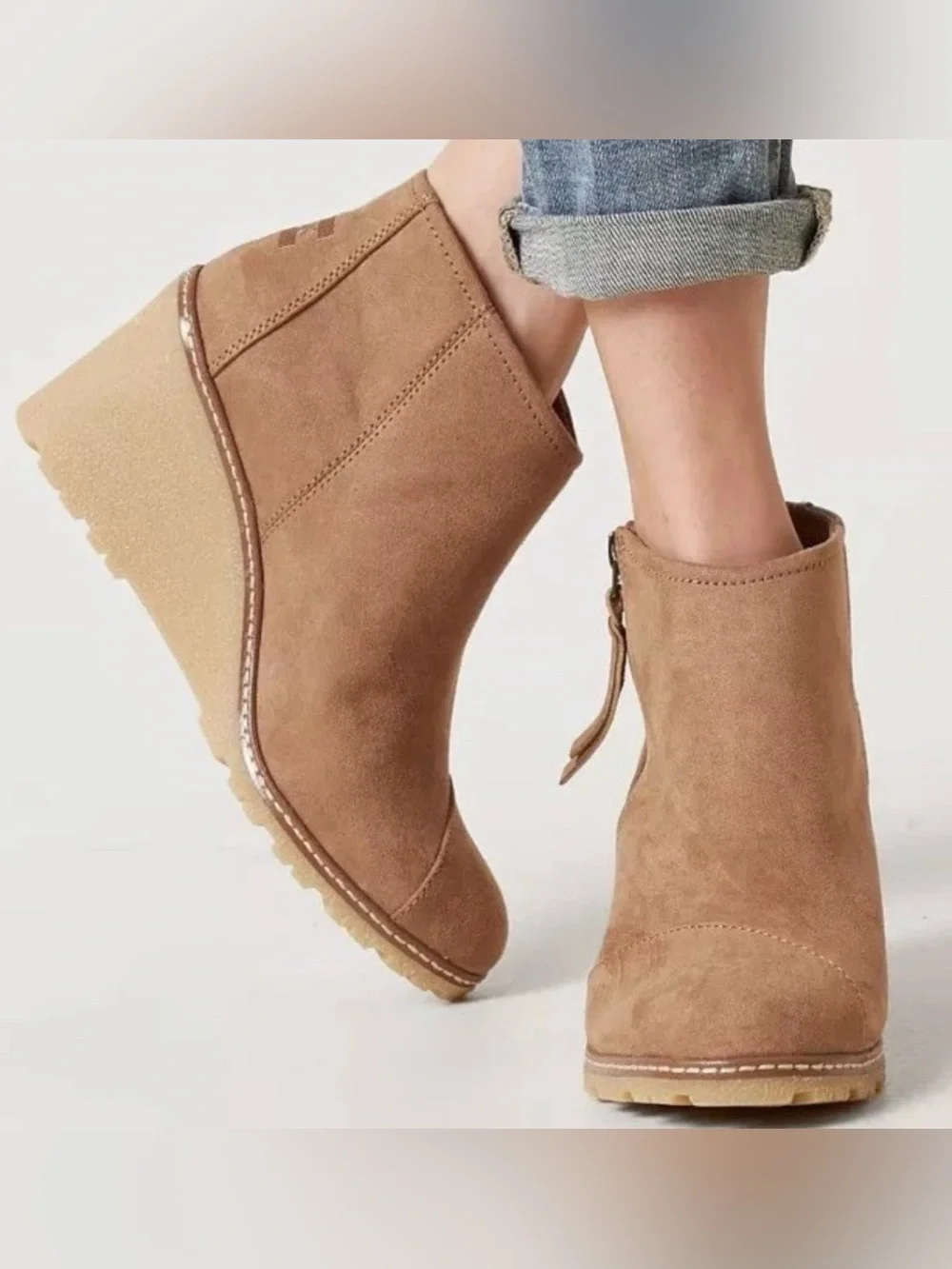 TOMS Avery Wedge Booties / microfiber suede. Size 8